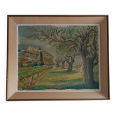 Large oil on canvas landscape of St Paul de Serre signed R. CAZ.