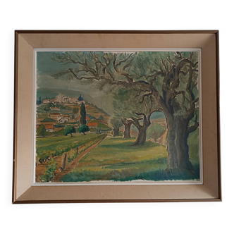 Large oil on canvas landscape of St Paul de Serre signed R. CAZ.