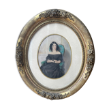 Pastel Young woman in blue chair