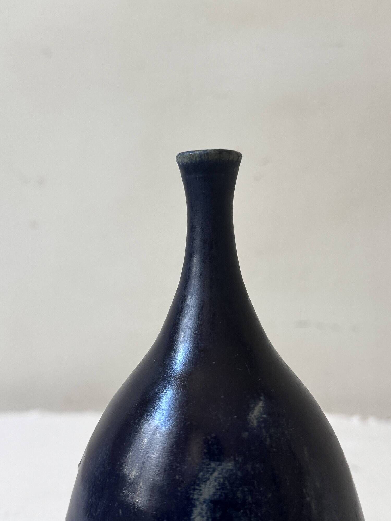Night blue glazed ceramic vase, signed, circa 1950.