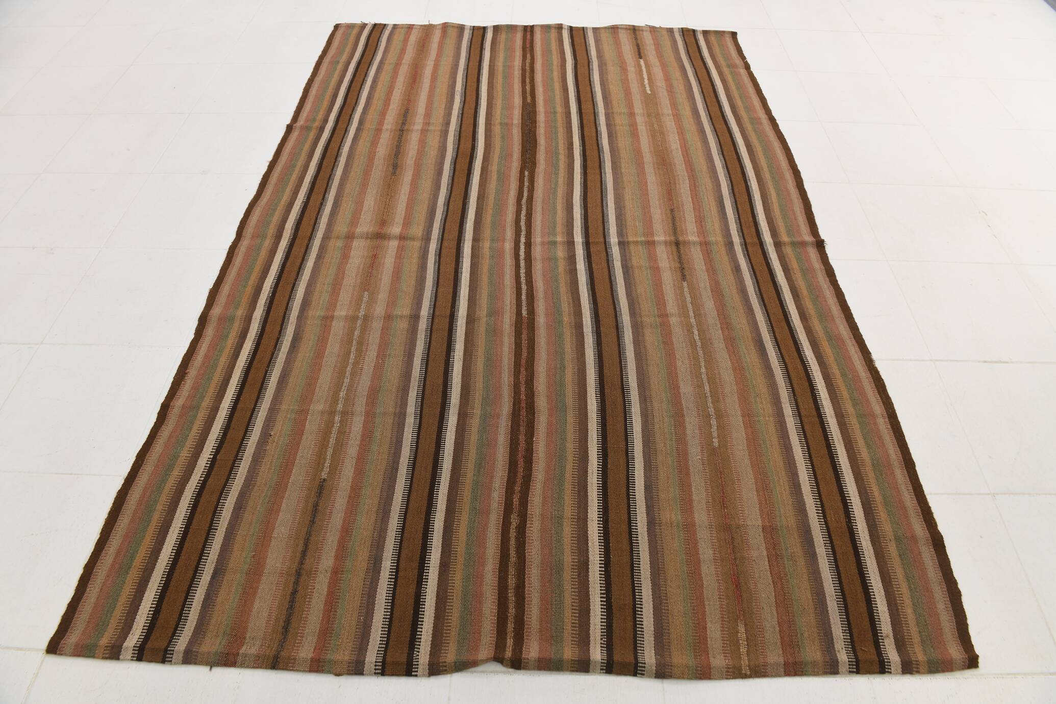 6x9 Soft Brown TURKISH VINTAGE KILIM RUG, Tribal Kilim Rug, 185x275 Cm