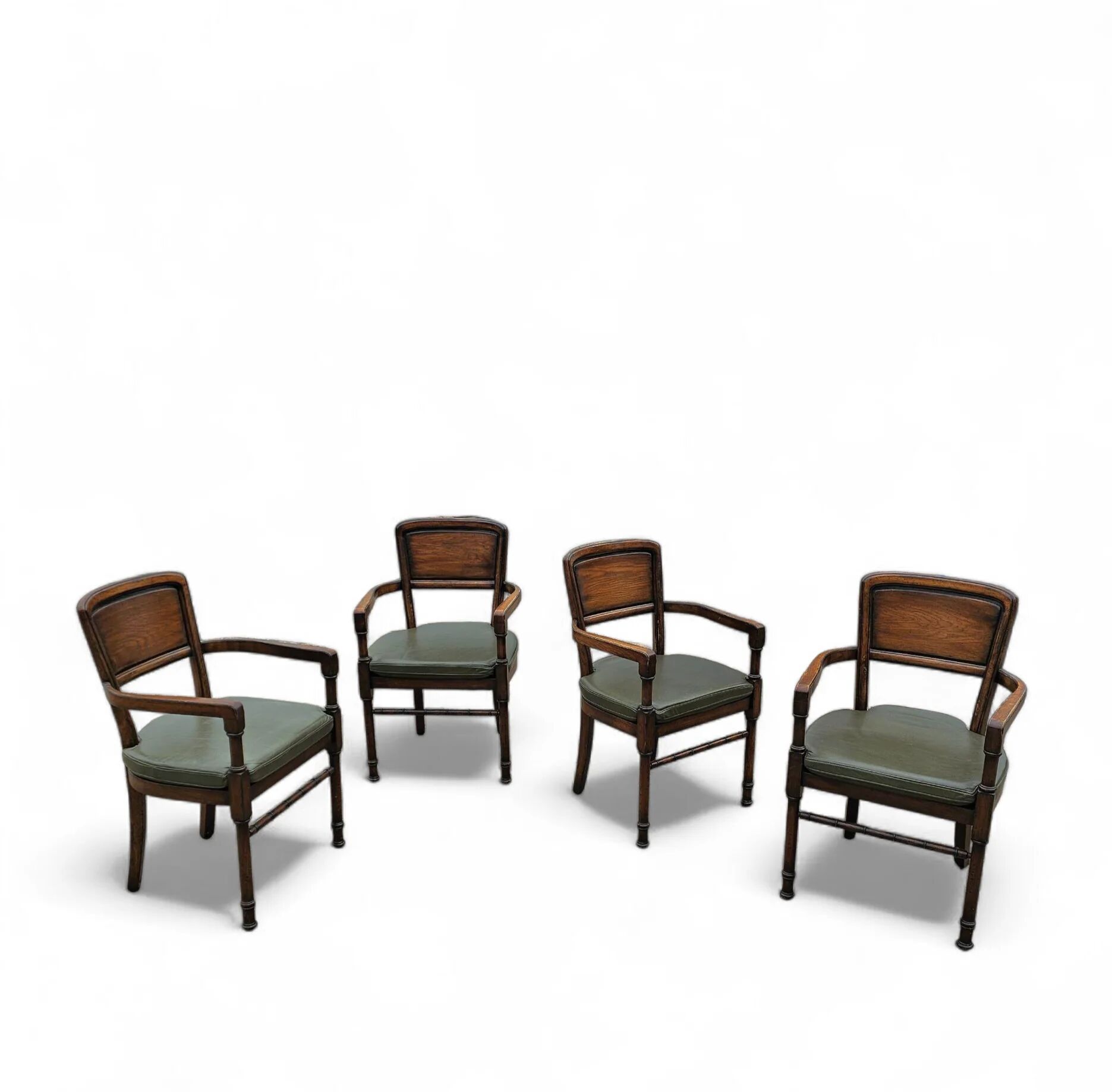 4 x RAC Royal English dining chairs / green leather cushions