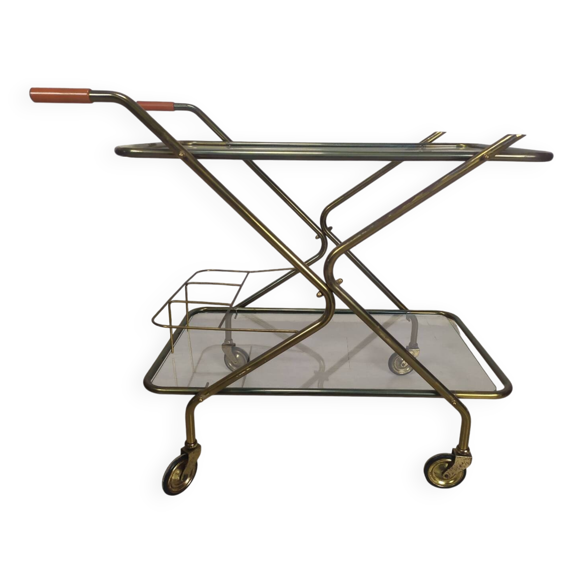 Vintage brass rolling cart