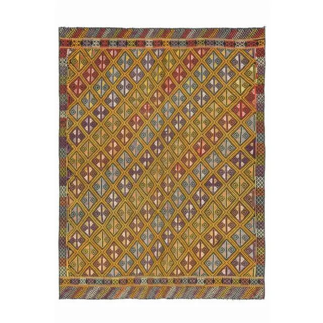 Vintage Turkish Oushak Handmade Wool & Cotton Yellow Area Rug 162x212