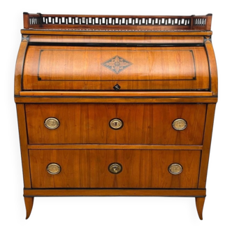 Biedermeier Roll-Top Desk in Cherry Veneer and Brass, 1820