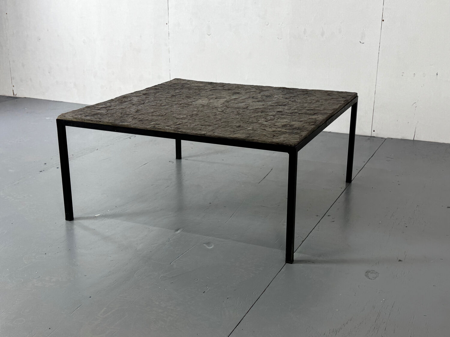 Mid Century minimalistic modernist slate and steel coffee table, 1950s