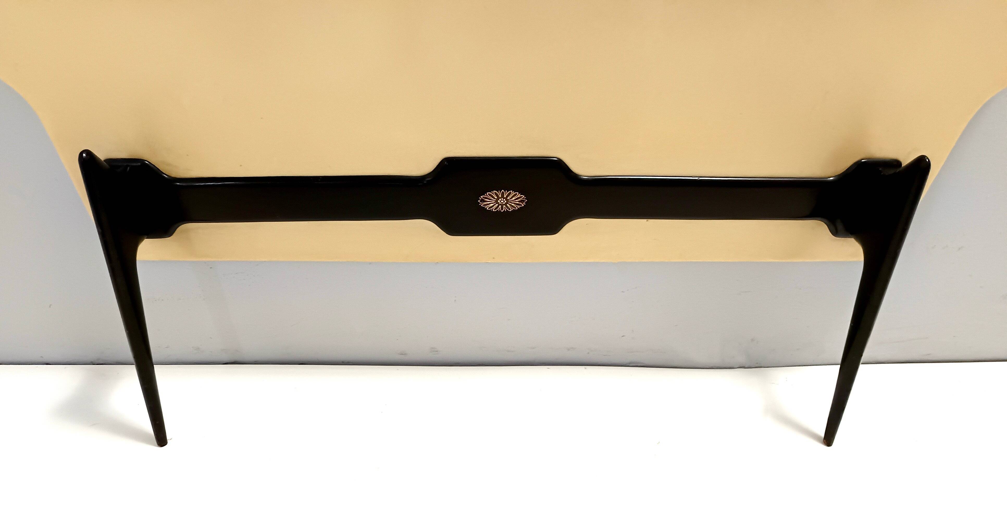 Vintage Ebonized Beech, Brass, Skai and Glass Coat Rack, Italy