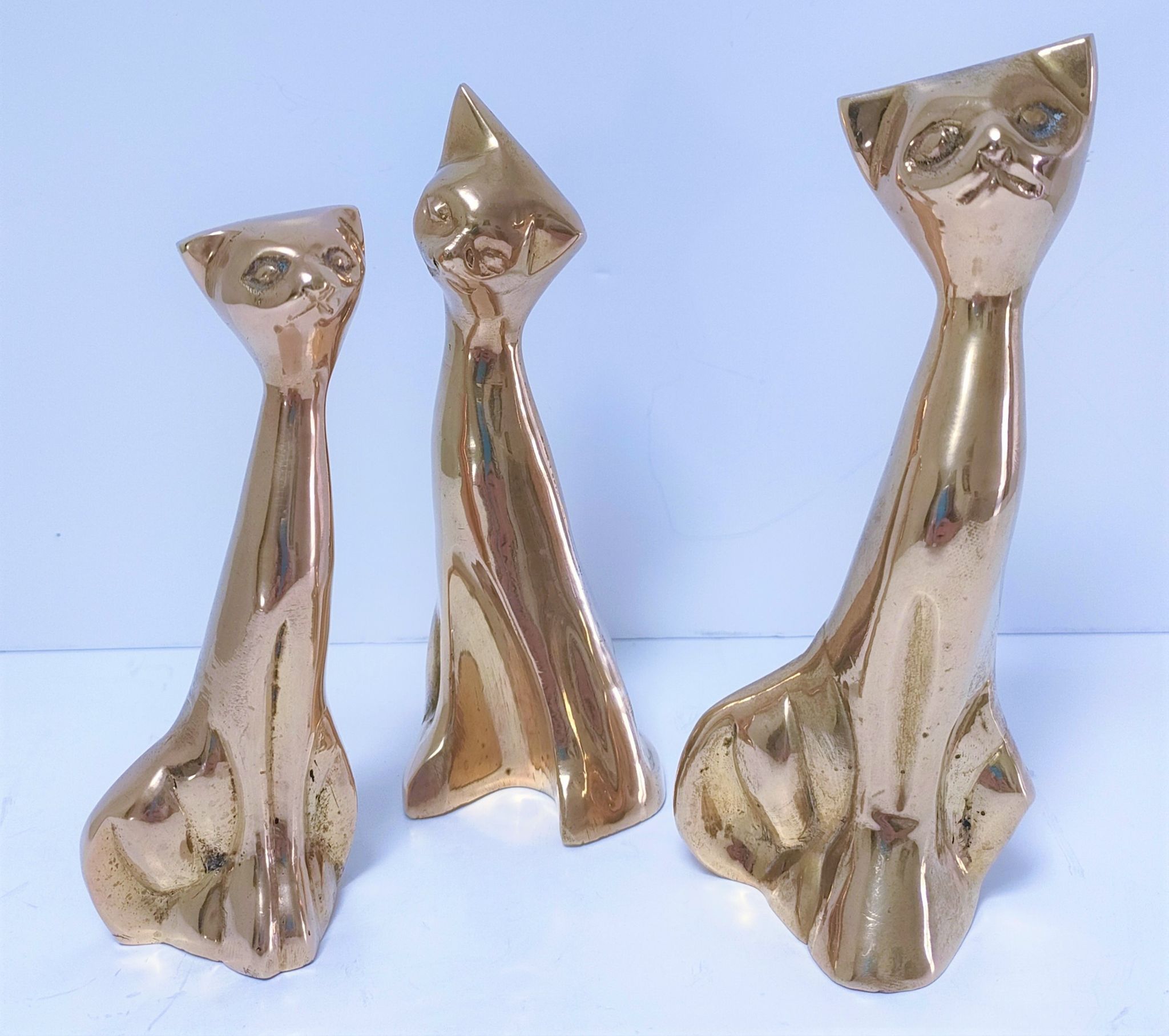 Trois chats laiton massif design années 80