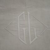 Soft linen sheet Old Embroidered Monogram GL Art deco border day