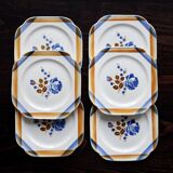 6 assiettes à dessert vintage carrées en faïence Saint Amandinoise