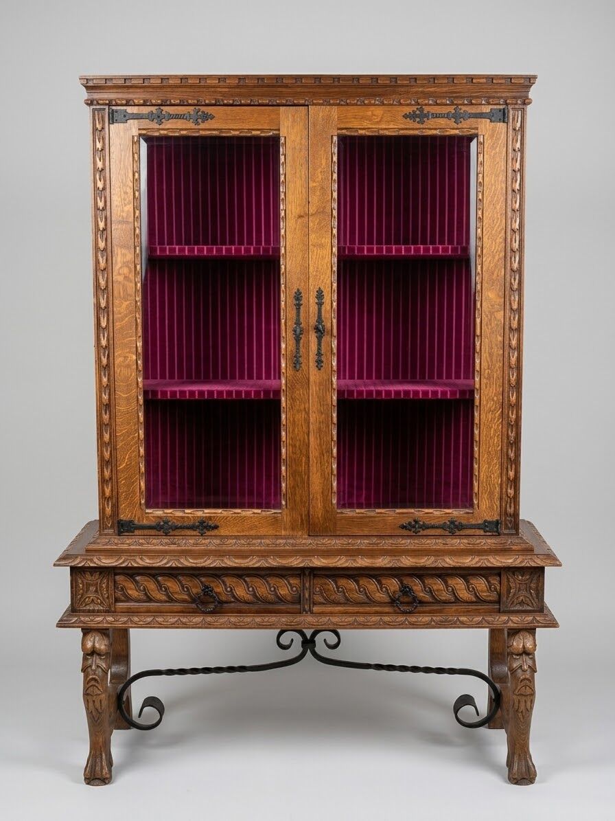 Vente d'une vitrine en chêne massif style Henri II / néo-Renaissance