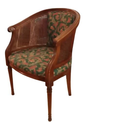 Louis XVI Style Armchair with Wooden and Fabric Backrest