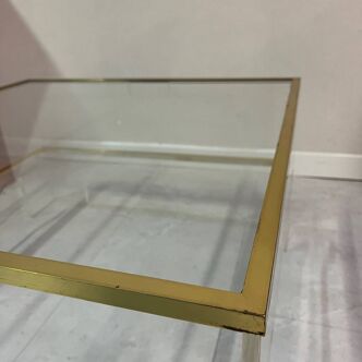 Coffee table or end table in brass and glass Plexiglas