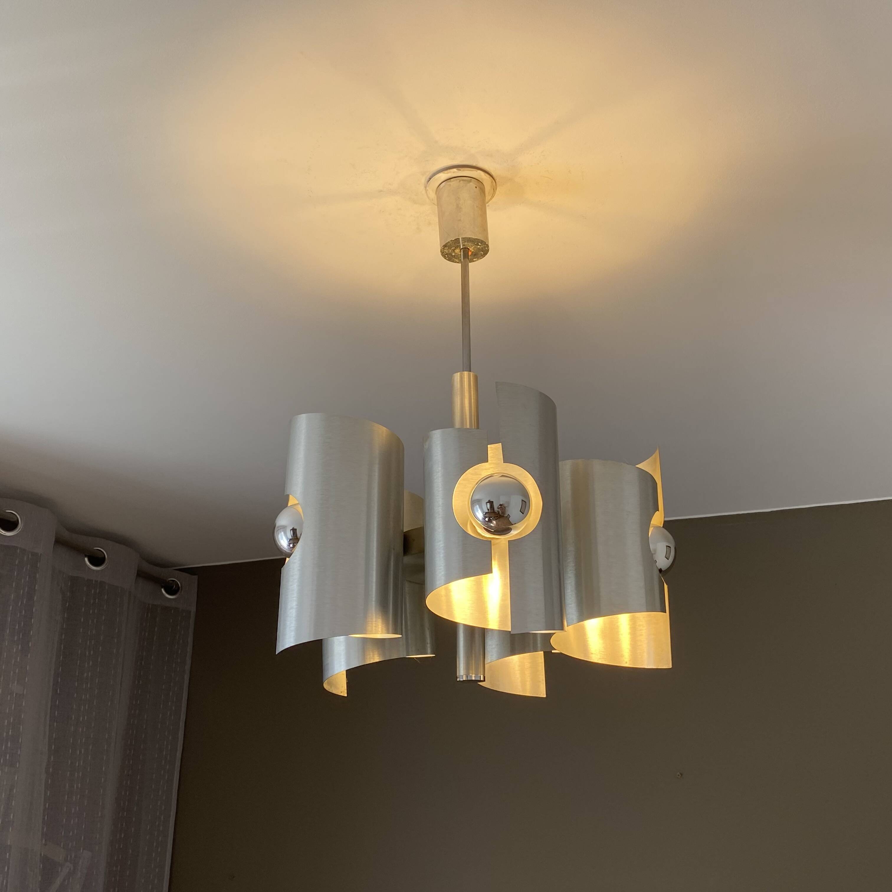 Lustre Polam Bielsko. 1970. Space age. Brushed stainless steel.