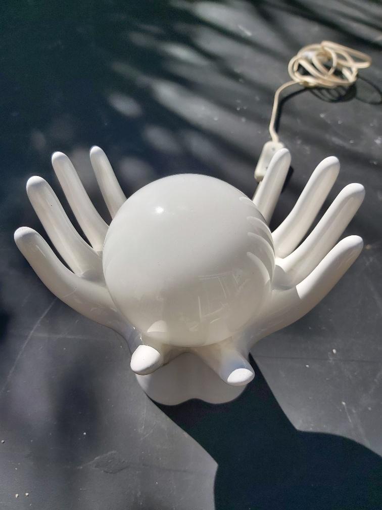 White ceramic hand lamp opaline ball 70s