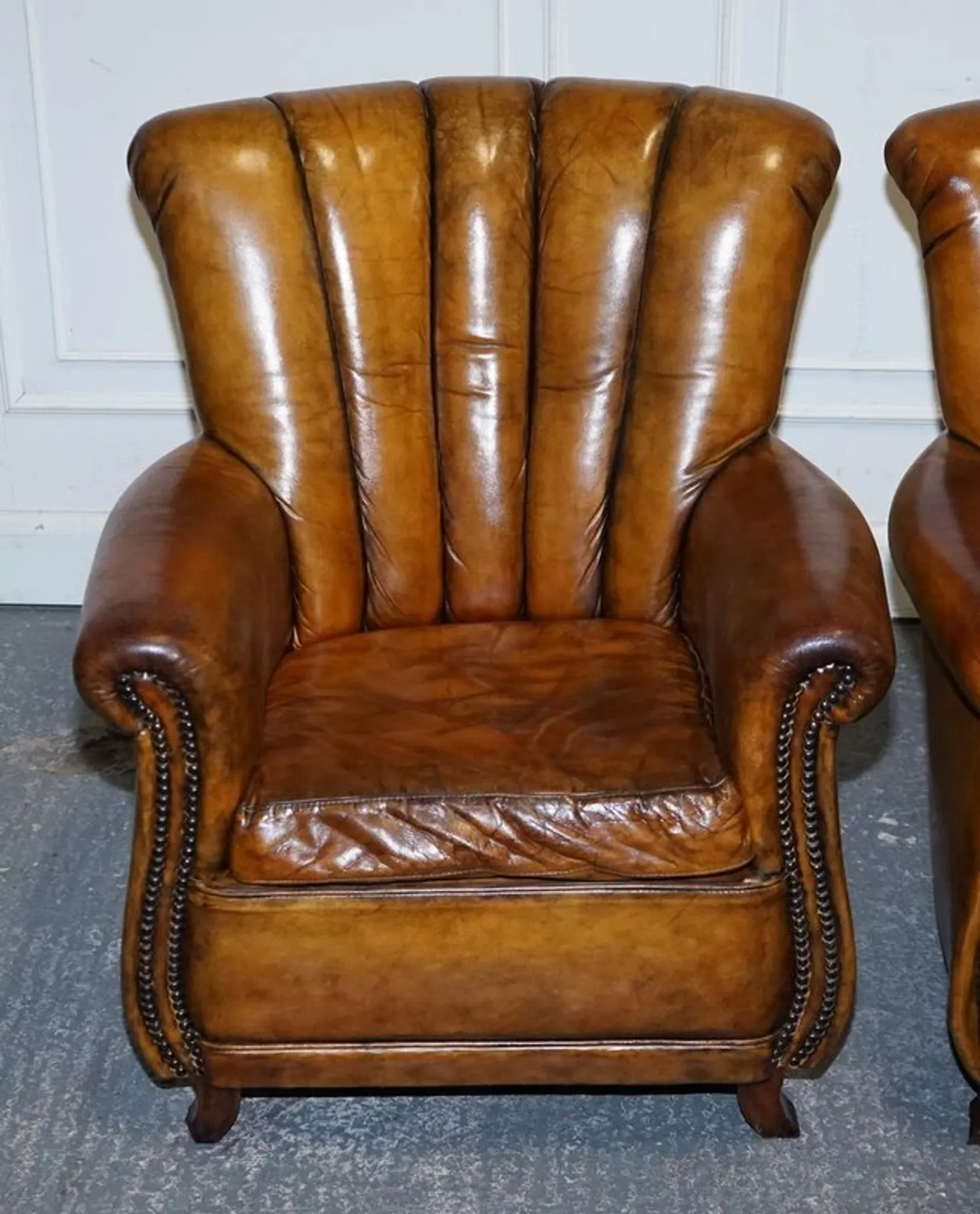 Vintage Art Deco Style Leather Chairs Hand-Dyed, Set of 2