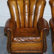Vintage Art Deco Style Leather Chairs Hand-Dyed, Set of 2
