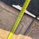Vintage garden table with ceramic tile top and wrought iron base