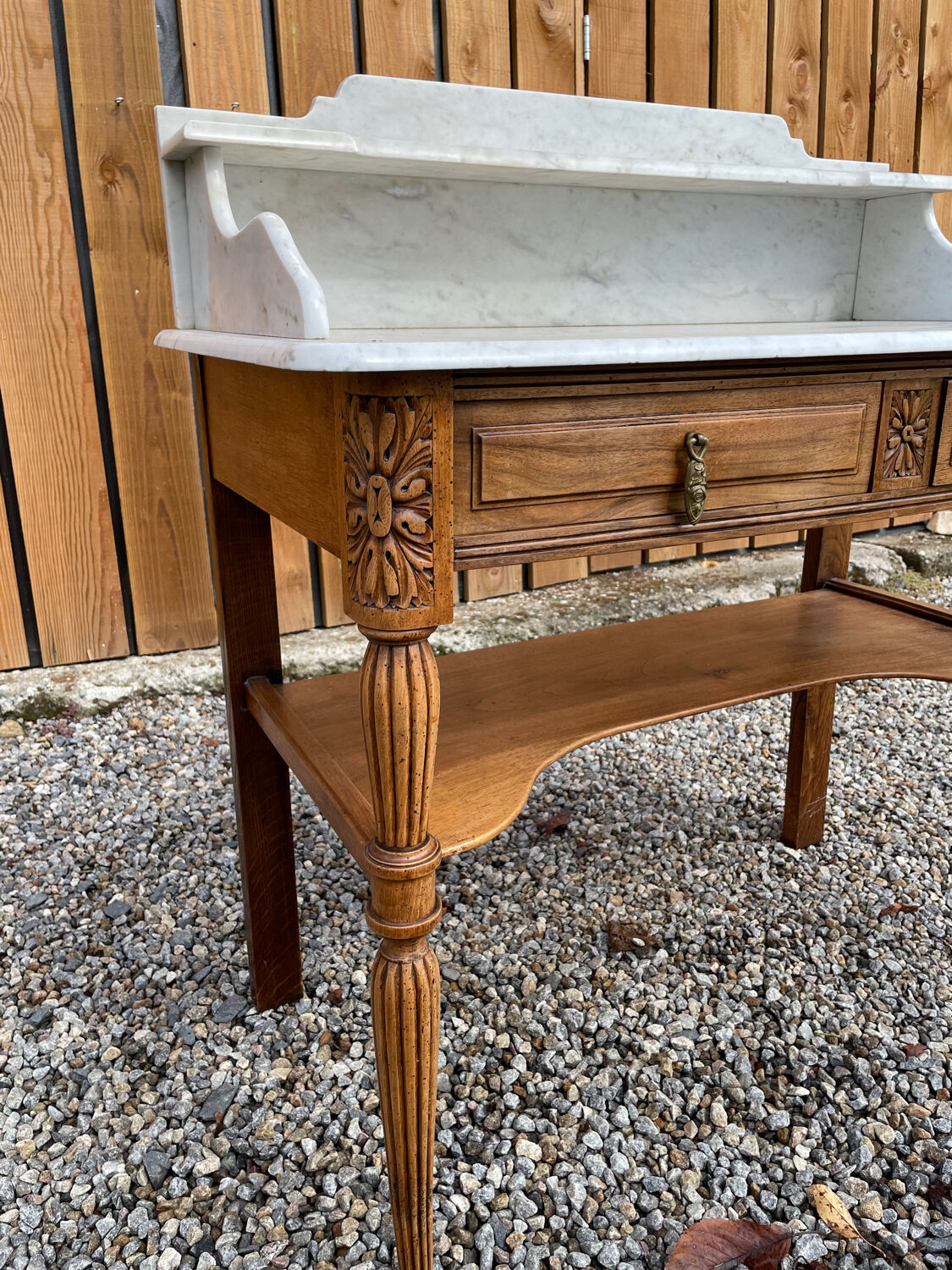Wood and marble bathroom cabinet
