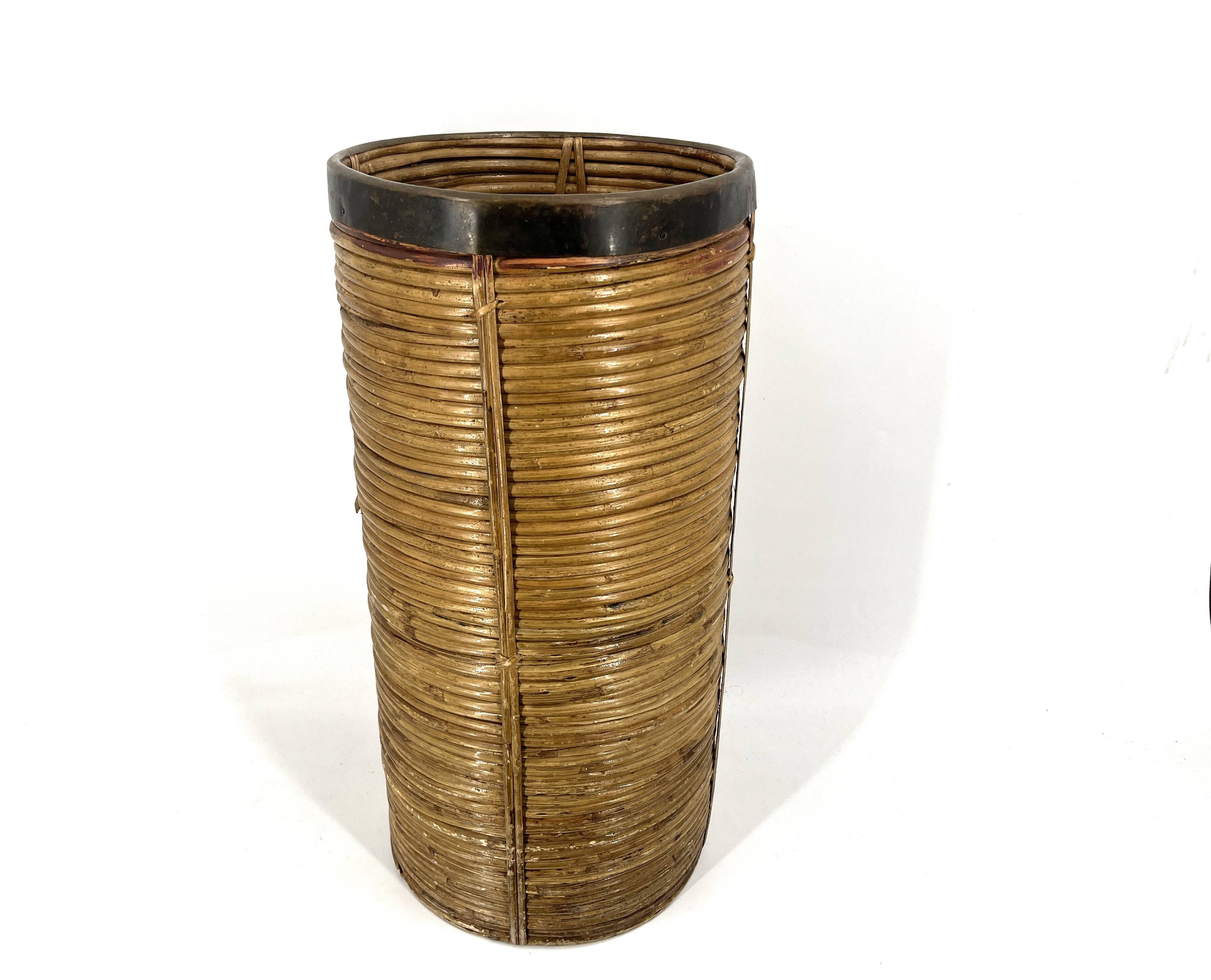 Italian copper and bamboo umbrella stand, 1960s