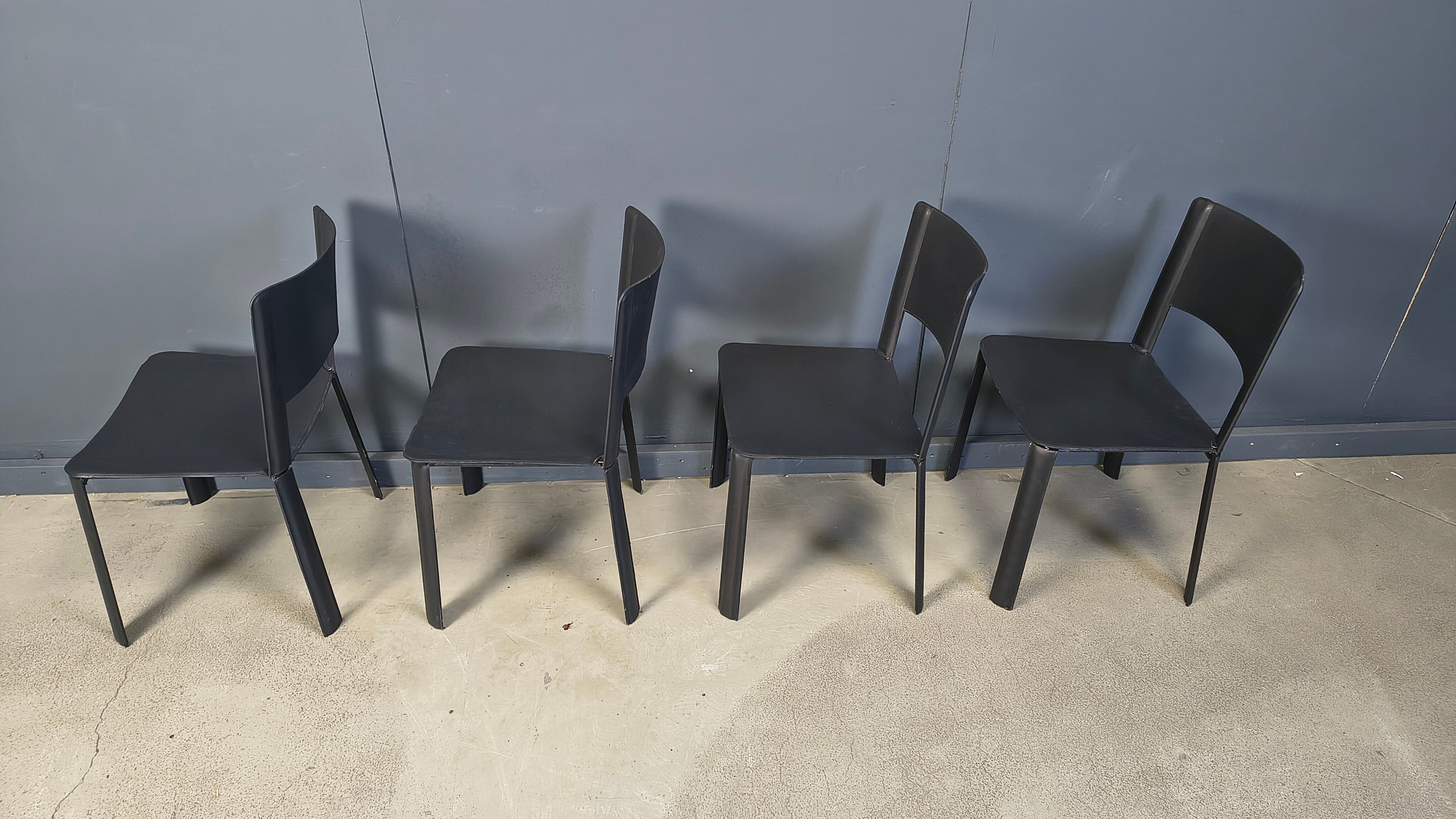 Vintage black leather dining chairs, Italy, 1980s