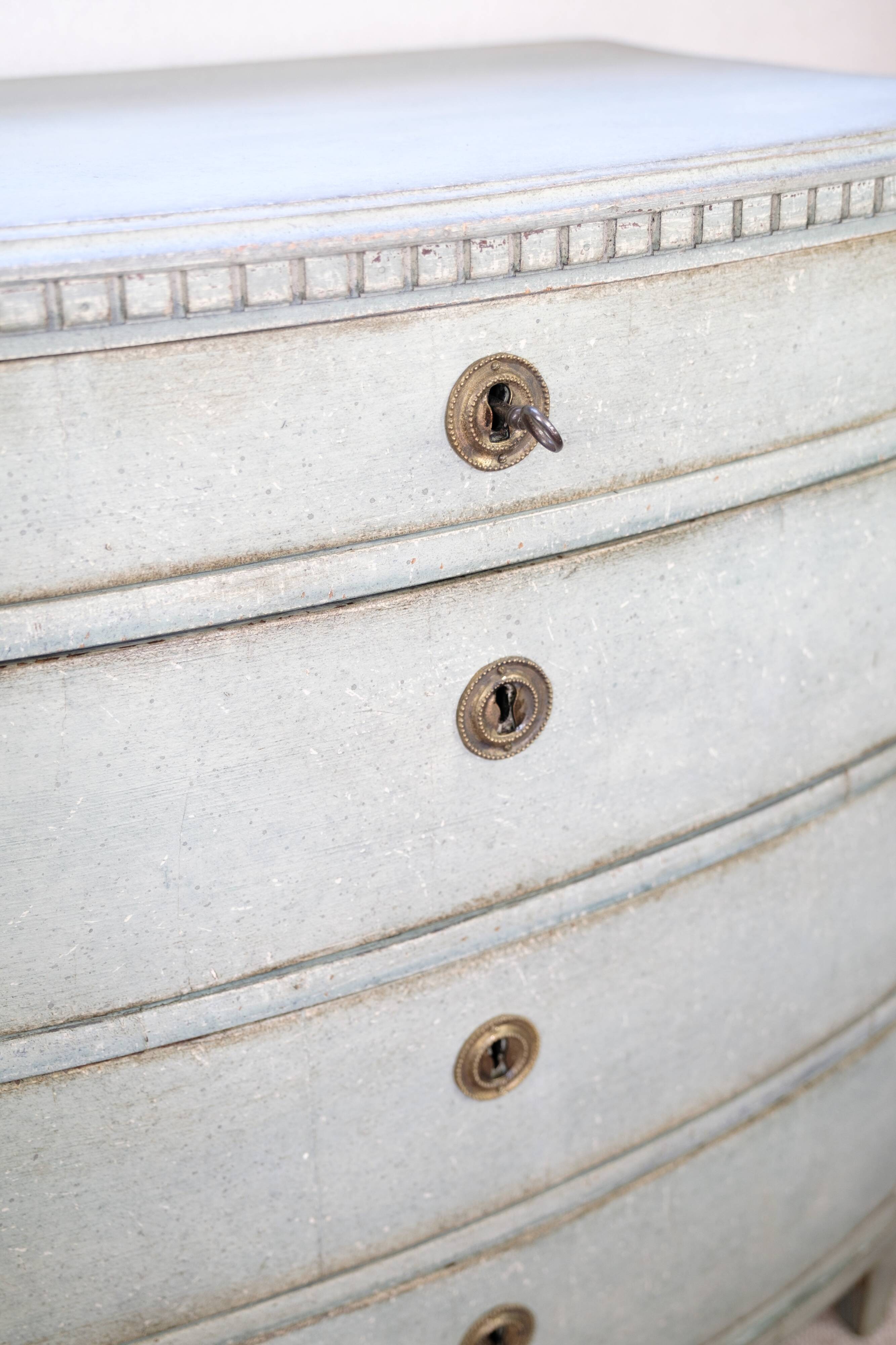 Orignal Painted Chest Of Drawers Louis Seize Style Made In Greenish Patinated Color From 1790s