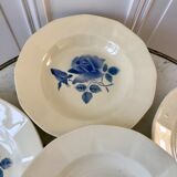 6 hollow plates Digoin Sarreguemines blue flowers 30s