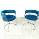 Set of 6 chrome wire and blue fabric dining chairs, 1970s