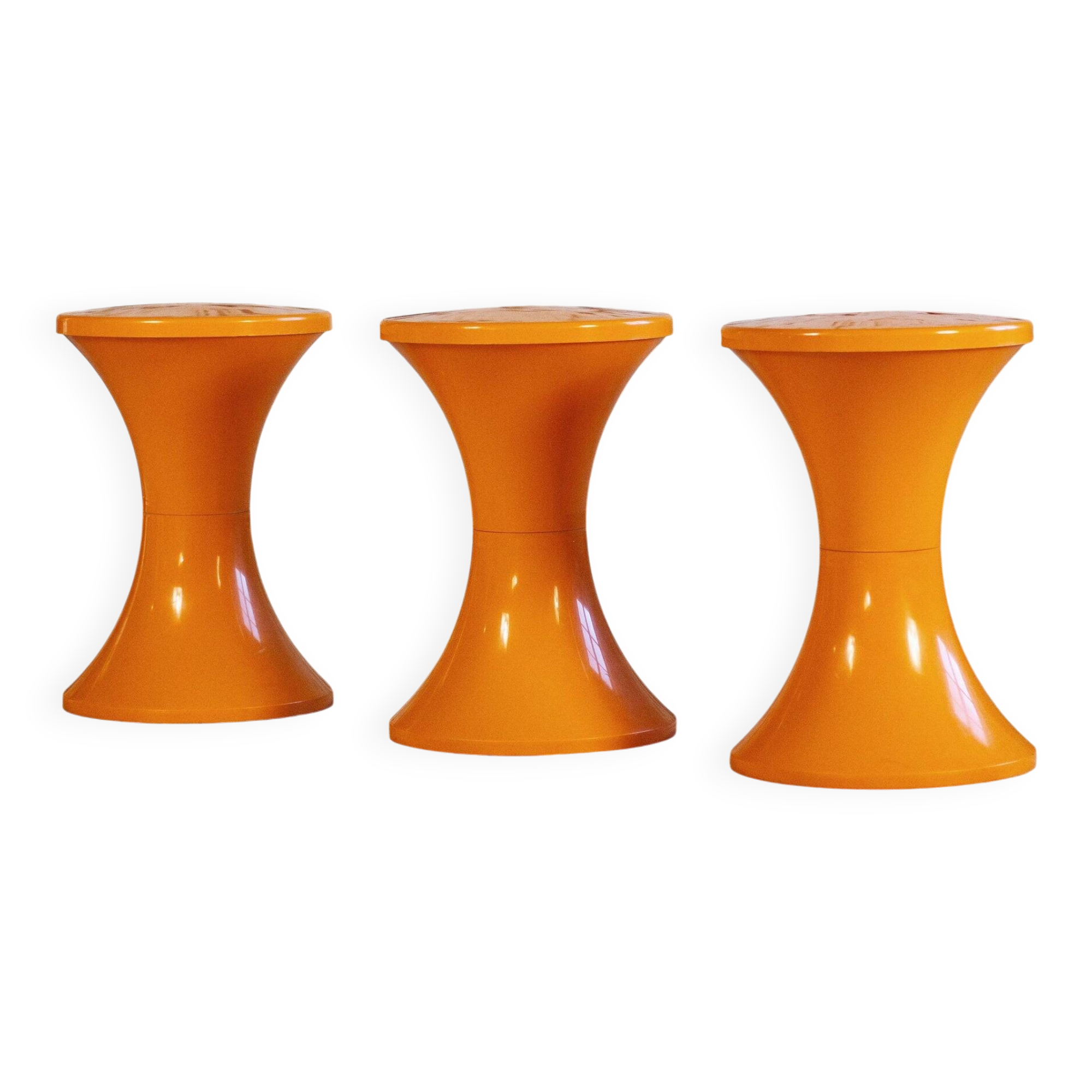Set of 3 Tam Tam stools in orange by Henri Massonnet for Stamp, 1970.