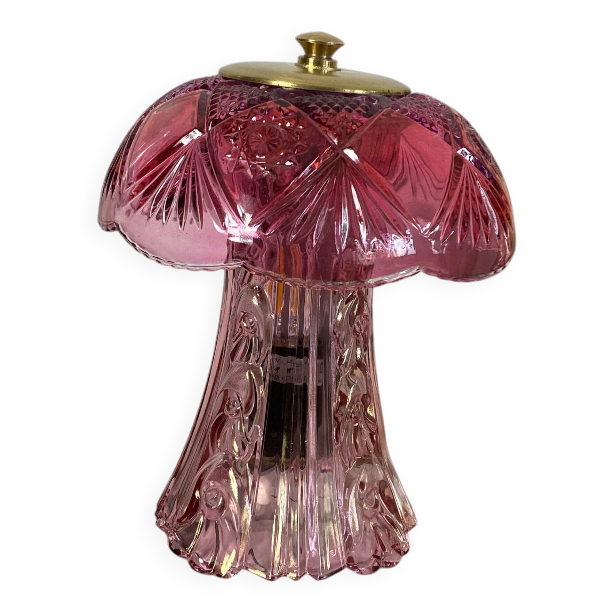 Vintage table lamp in fuchsia pink glass.
