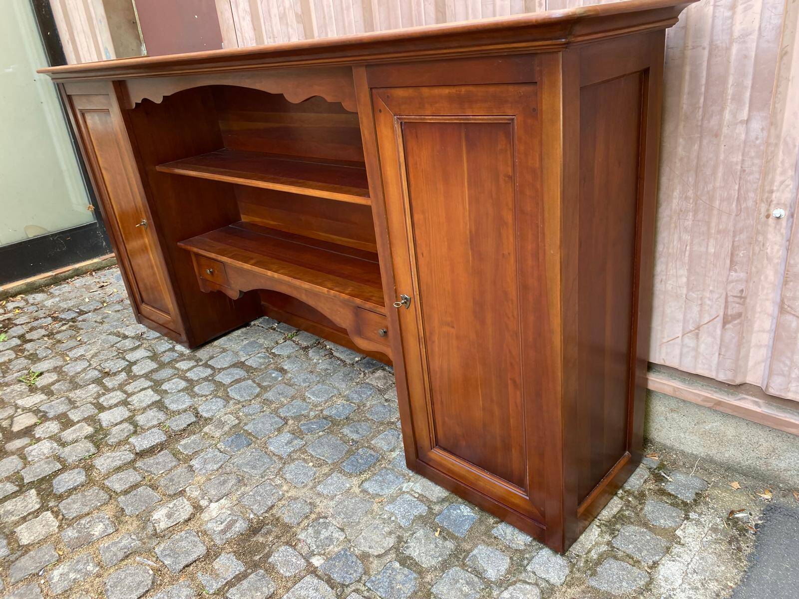 Large bar counter furniture 233 cm buffet in solid cherry wood 1970