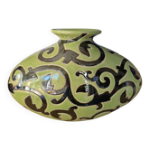 Vintage ceramic pebble vase green & black 35 cm