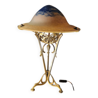 Lampe art nouveau bronze ciselée ancienne pied style majorelle