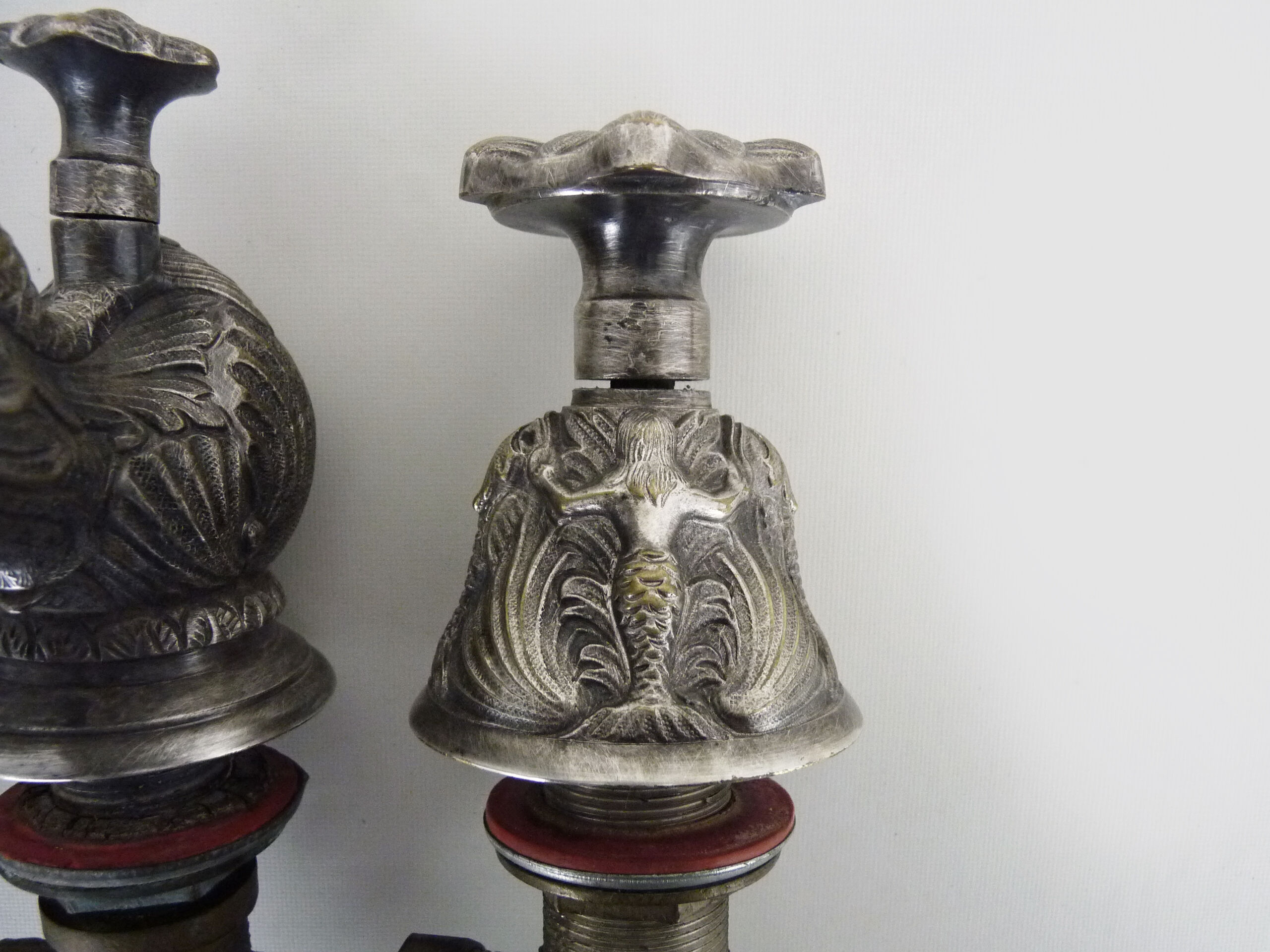 Old bathtub faucet, silver bronze kitchen with dolphin head and mermaid