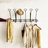 Wall-mounted coat rack with 12 hooks in handcrafted wrought iron