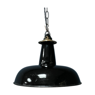 Black enamel bauhaus pendant light by Schaco from Germany, 1920s.