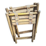 Pair of vintage bamboo and wood folding stools – France, 1960s/1970s