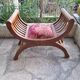 CURULE seat in antique Roman style, restored in teak wood and jacquard satin fabric