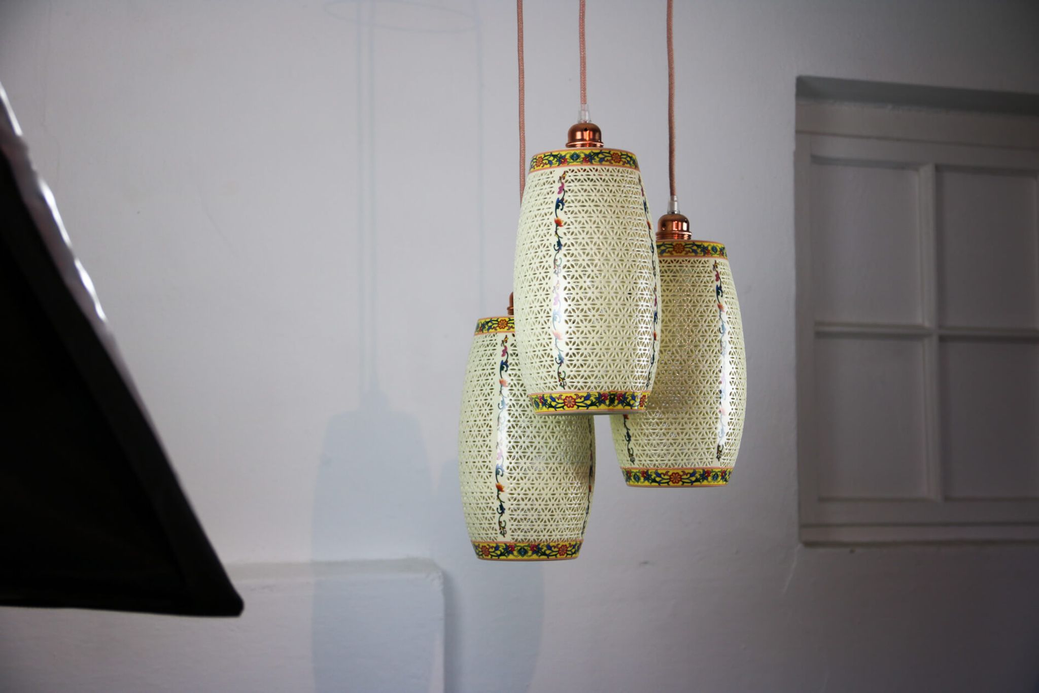 Ceramic pendant light 1980s, set of 3