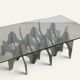 Minimalist sculptural coffee table in metal and glass – 1970