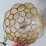 Vintage mother-of-pearl and brass lampshade pendant light