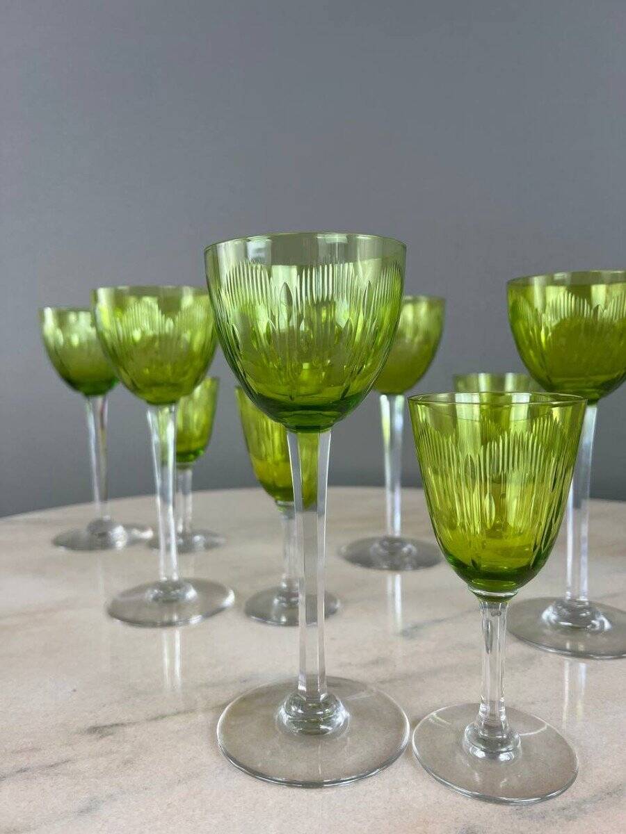 Antique baccarat green crystal glassware set, 20th century