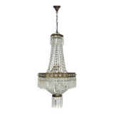 Old large 3-light hot air balloon chandelier in bronze, glass pendants.