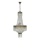 Old large 3-light hot air balloon chandelier in bronze, glass pendants.
