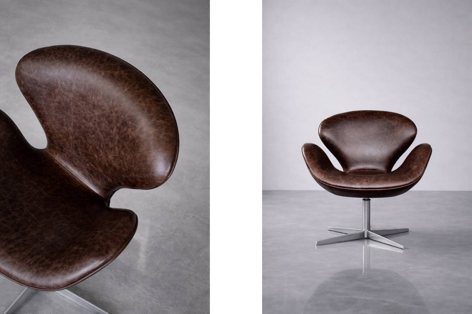 Vintage Mid-Century Modern Danish Brown Leather Swan Chair by Arne Jacobsen