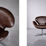 Vintage Mid-Century Modern Danish Brown Leather Swan Chair by Arne Jacobsen