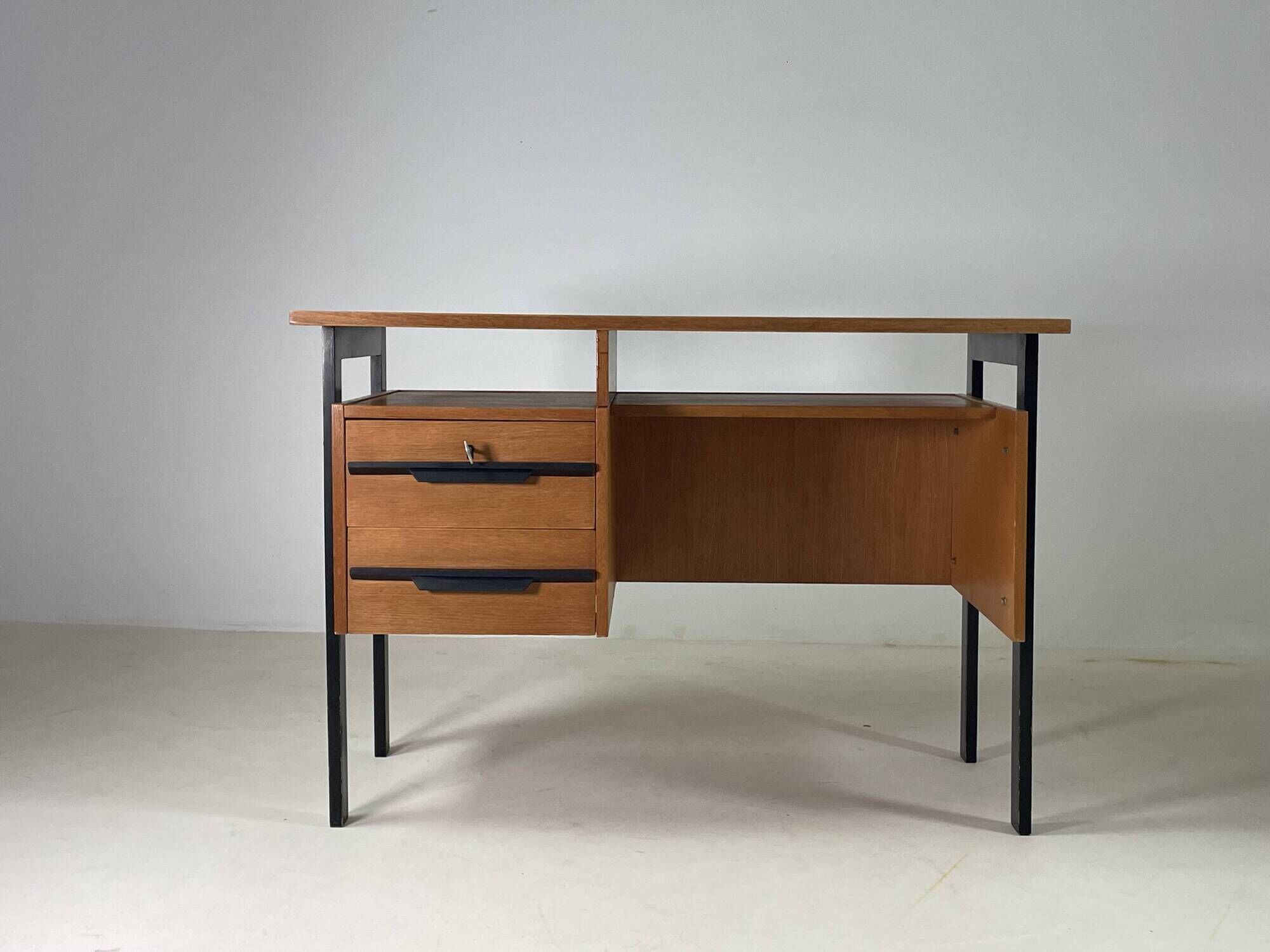 Vintage oak and black wood desk from the 60s