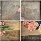 François Félix Roubaud Still life oil on wooden panel bouquet roses peonies XIX