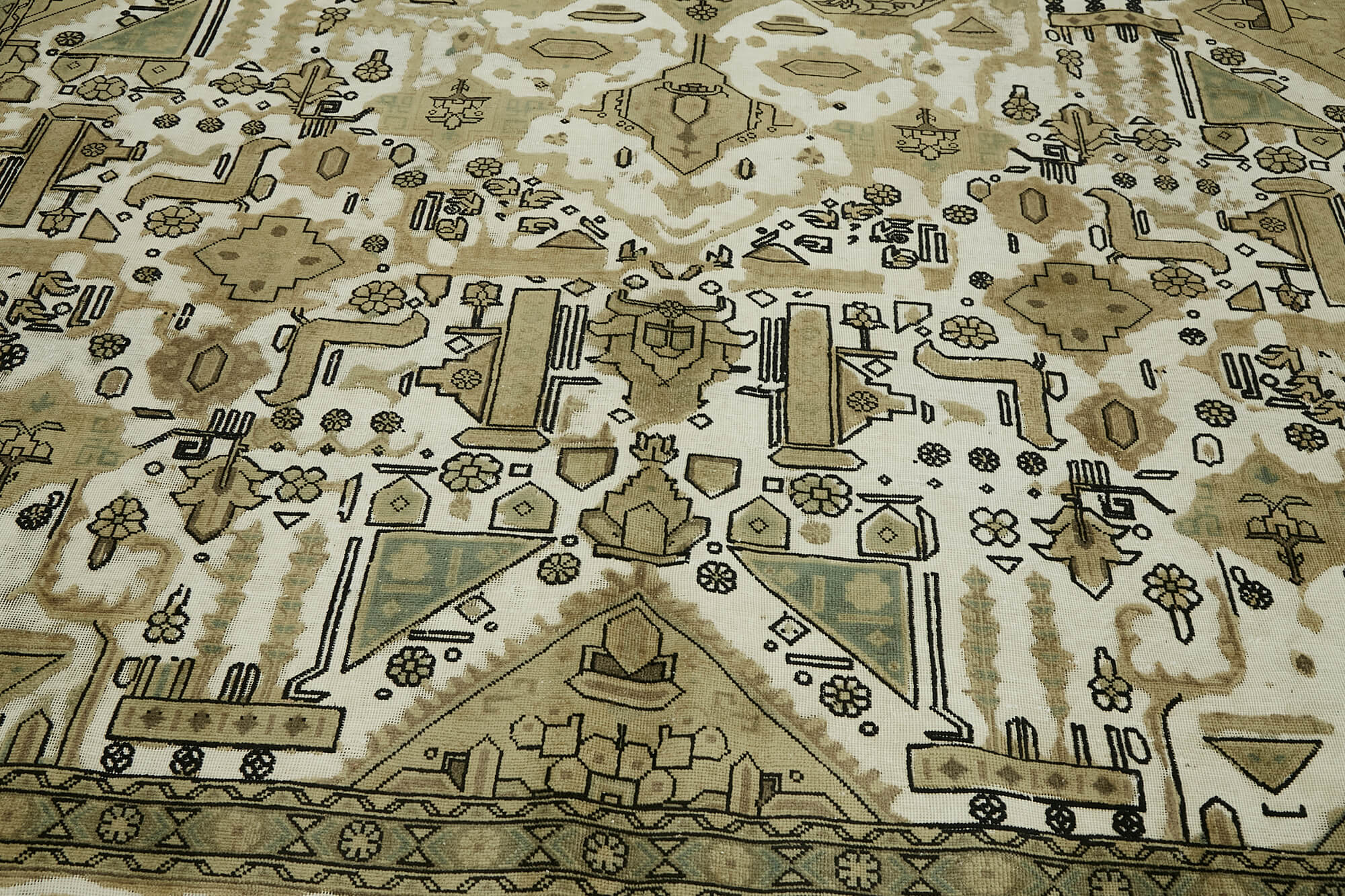 Hand-Knotted Anatolian One of a Kind 1970s 280 cm x 365 cm Beige Wool Carpet