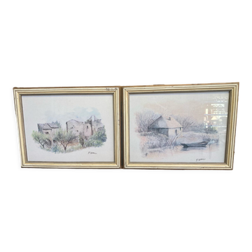 Paire d’aquarelles signées P OPal